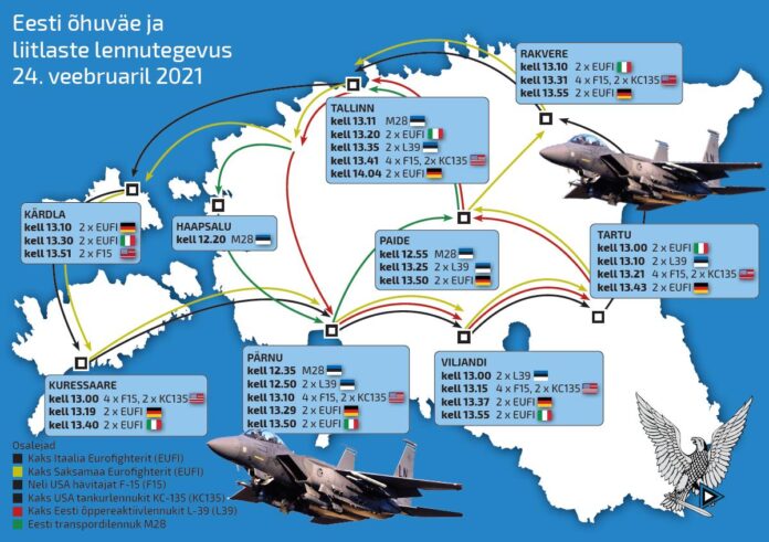 Самолеты Эстонии и НАТО облетят девять городов страны.