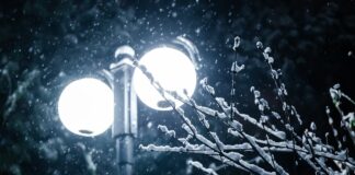 Зима, освещение, уличный фонарь