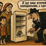 Холодильник, нет еды, карикатура