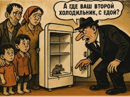Холодильник, нет еды, карикатура