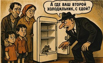 Холодильник, нет еды, карикатура