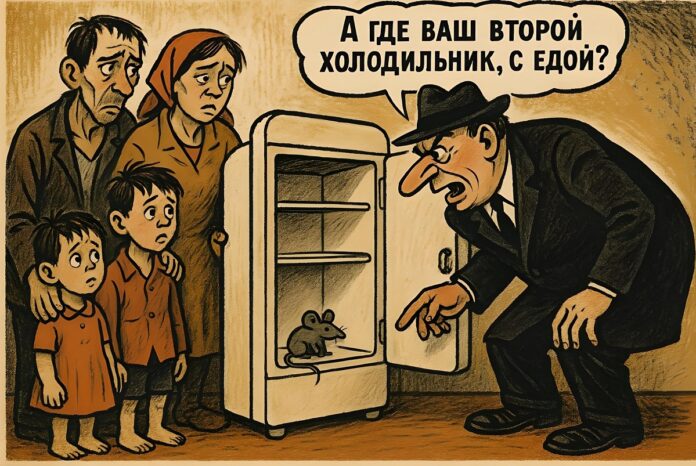 Холодильник, нет еды, карикатура